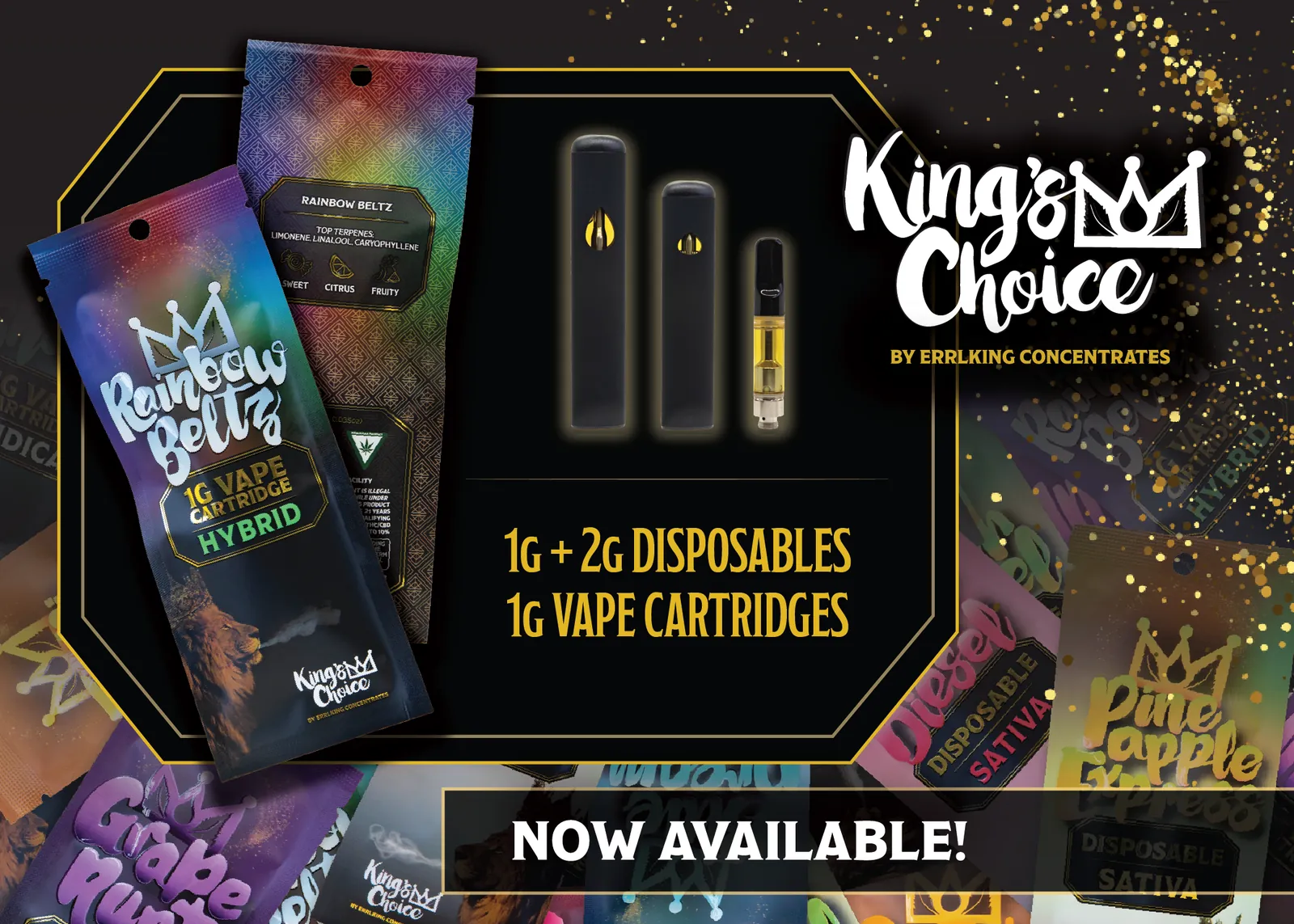 King's Choice by ErrlKing Concentrates: 1g and 2g disposables and 1g vape cartridges
