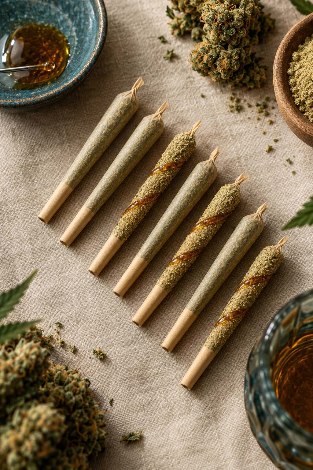 Rows of pre-rolls in natural cones